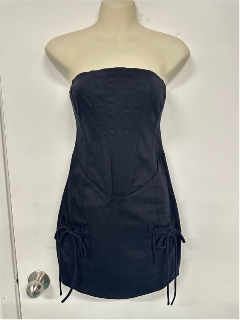 White Fox Black Corset Mini Dress Strapless Bodycon Cotton Stretch Fits Small